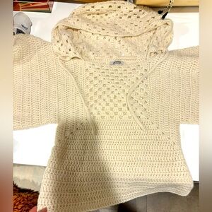 Batsheva crocheted hooded top with short bell sleeves
